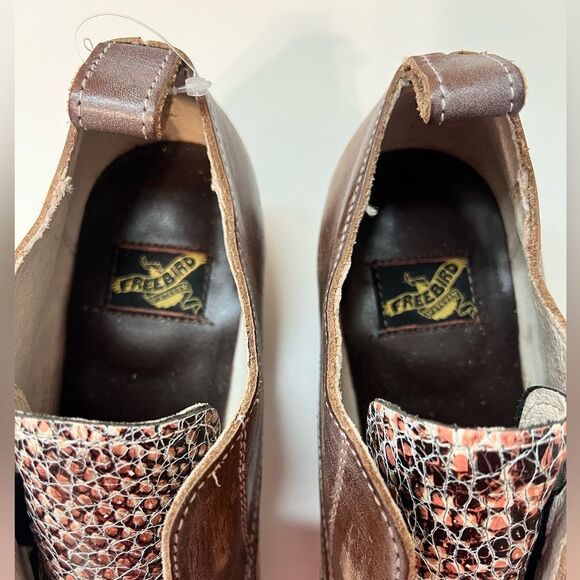 🐒 FREEBIRD Steven Mabel Brown snake Leather Distressed Slip On Oxford Shoes Sz 9 - Picture 5 of 13